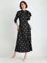 Robes Femmes Polka Dots Automne Élé Col Montant Haute Élasticité Regular Fit Trois Quarts X-Line Regular