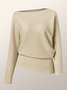 Pull Plain Automne Élégant à Haute Élasticité Quotidien Asymétrique Manches Longues Régulier O-Ligne pour Femmes