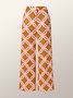 Mode Pantalon Géométrique Automne Urbain Polyester Micro-élasticité Regular Fit Pantalon droit Long Regular pour les femmes
