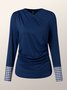 T-Chemise Femmes Pied-de-poule Automne Urbain Col V Quotidien Serré Manches Longues Régulier Régulier
