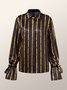 Blouse Rayé Automne Urbain Non Élasticité Manches Longues Droit Régulier Col de Chemise Régulier Taille pour Femmes