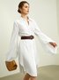 Robes Uni Automne Urbain Pas d'élasticité Ample Midi Manches longues Autres Col de chemise pour femme
