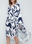 Robes Femmes Décontracté Abstrait Automne Polyester Micro-élasticité Ample Mi-longue Robe Chemise Col de Chemise