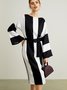 Robes Femme Rayé L'automne Élé Pas d'élasticité Coupe régulière Les trajets domicile-travail Manches longues Col ras du cou Régulier