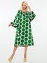 Robes Polka Dots Automne Élé Pas d'élasticité Lâche Midi Pull Ras du Cou Autres pour Femme