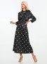 Robes Femmes Polka Dots Automne Élé Col Montant Haute Élasticité Regular Fit Trois Quarts X-Line Regular