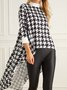 Tops Pied-de-poule Automne Urbain Polyester Col Montant Aucune élasticité Manches 3/4 Mi-long Régulier pour Femmes