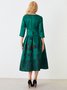 Robes Femmes Floral Automne Élégant Taille Haute Micro-élasticité Coupe Régulière Mi-longue Manches 3/4 Ligne X