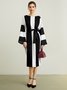 Robes Femme Rayé L'automne Élé Pas d'élasticité Coupe régulière Les trajets domicile-travail Manches longues Col ras du cou Régulier