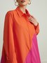 Robes Bloc de Couleur Automne Urbain Quotidien Midi Manches Longues Coton Mélangé A-Line Robe Chemise pour Femme