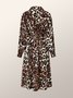 Robes Motif Léopard Automne Urbain Quotidien Coupe Régulière Manches Longues Ligne X Régulier Robe Chemise pour Femmes