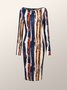 Robes Femmes Géométrique Hiver Élégant Quotidien Serré Mi-longue Col Rond S-ligne Régulier