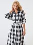 Robes Tartan Automne Urbain Coupe Régulière Mi-longue 1 * Robe Régulier Col de Chemise Régulier Taille pour Femmes