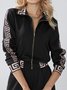 Autre Manteau Décontracté Plain Automne Polyester Col Montant Naturel Manches Longues Pilote Droit pour Femmes