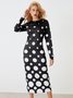 Pois Polka Automne Élégant Quotidien Manches Longues l'Encolure Bateau S-Ligne Régulier Régulier Taille Robes pour femmes