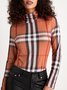 Femmes Tartan Automne Urbain Polyester Manches Longues Col Roulé Régulier Régulier Régulier Taille T-shirt