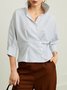 Chemisier Femme Rayé Simple L'automne Polyester Pas d'élasticité Quotidien Trois Quarts Normal O-Line
