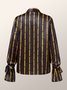 Blouse Rayé Automne Urbain Non Élasticité Manches Longues Droit Régulier Col de Chemise Régulier Taille pour Femmes