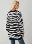Pull Femmes Décontracté Hiver Zèbre Tricoté Col Rond Poids lourd Manches Longues Ample O-ligne