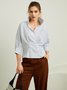 Chemisier Femme Rayé Simple L'automne Polyester Pas d'élasticité Quotidien Trois Quarts Normal O-Line