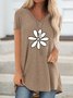 Tops Décontracté Floral Été en Mélangé de Coton Poids Moyen Aucune élasticité Manches Courtes Ample Mi-long pour Femmes