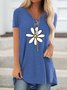 Tops Décontracté Floral Été en Mélangé de Coton Poids Moyen Aucune élasticité Manches Courtes Ample Mi-long pour Femmes