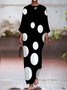 en Mélangé de Coton Pois Polka Manches 3/4 Robes Décontractées