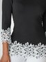 Col Rond Guipure Dentelle Élégant Manches 3/4 Top