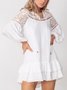 Robe Boho Unicolore à Manches Longues en Guipure Dentelle