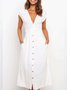 Robe Élégante Unicolore à Manches Courtes et à Col V