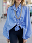 Automne Printemps Manches Longues Simple Droit Col de Chemise Quotidien Tops