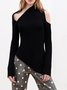 Pull Femmes Hiver Élégant Unicolore Mi-longue-Poids à Haute Élasticité Quotidien à Col Asymétrique Laine/Tricot Régulier