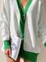Cardigan Décontracté en Bloc de Couleur à Manches Longues