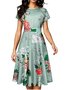 Simple Floral Manches Courtes Tricoté Robe