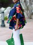 Hauts Floral Automne Urbain Polyester Quotidien Ample Col Rond Manches Evasées Ligne H pour Femme