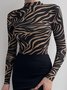 T-shirt Femme Automne Zèbre Urbain Quotidien Serré Jersey 1 * Haut Col Roulé Régulier