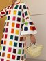 Robes Automne Colorblock Vacances Col en V Micro-élasticité Manches longues A-Line Régulier Autres pour Femme