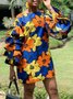 Robes Floral Automne Vacances Polyester Micro-élasticité Jupe Manches longues Volants Autres pour femme