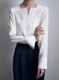 Chemisier Femme Plaine Simple Automne Col V Pas d'élasticité 1 * Top Coton Mélangé H-Line Régulier