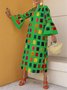 Robes Automne Colorblock Vacances Col en V Micro-élasticité Manches longues A-Line Régulier Autres pour Femme
