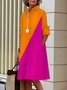 Robes Bloc de Couleur Automne Urbain Quotidien Midi Manches Longues Coton Mélangé A-Line Robe Chemise pour Femme