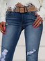 Jeans Décontracté Uni Automne Regular Fit Mid Waist Capris Regular Others Regular Size for Women