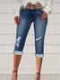 Jeans Décontracté Uni Automne Regular Fit Mid Waist Capris Regular Others Regular Size for Women