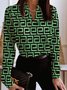 Hauts Géométrique Automne Urbain Col en V Micro-élasticité Quotidien Regular Fit Pull Regular pour Femme