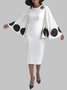 Robes Femmes Pois Polka Automne Élégant Polyester Naturel Coupe Régulière Mi-longue Manches Longues Hanche Jupe
