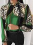 Motif Léopard Automne Urbain Non Élasticité Quotidien Col Rond Régulier Droit Régulier Blouse pour Femmes