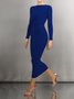 Robes Plaine Simple Automne Haute Élasticité Quotidien Longue Robe T-Shirt en Coton Mélangé S-Line pour Femme