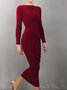 Robes Plaine Simple Automne Haute Élasticité Quotidien Longue Robe T-Shirt en Coton Mélangé S-Line pour Femme