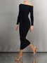 Robes Femmes Plain Simple Automne Quotidien Mi-longue Manches Longues Robe t-shirt Droit Régulier