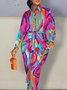 Robes Femmes Automne Bloc de Couleur Urbain Aucune élasticité Coupe Régulière Manches Longues Régulier Robe Chemise Col de Chemise